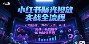 小红书聚光投放实战全流程,计划搭建、DMP玩法、A/B测试,私信成本10倍降低目标 – 战狼项目网_分享创业资讯_最新网络项目资源-生财有道