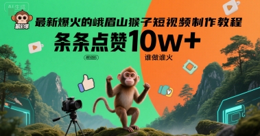 最新爆火的峨眉山猴子短视频制作教程，条条点赞10w+，谁做谁火【教程+提示词】 – 战狼项目网_分享创业资讯_最新网络项目资源-生财有道