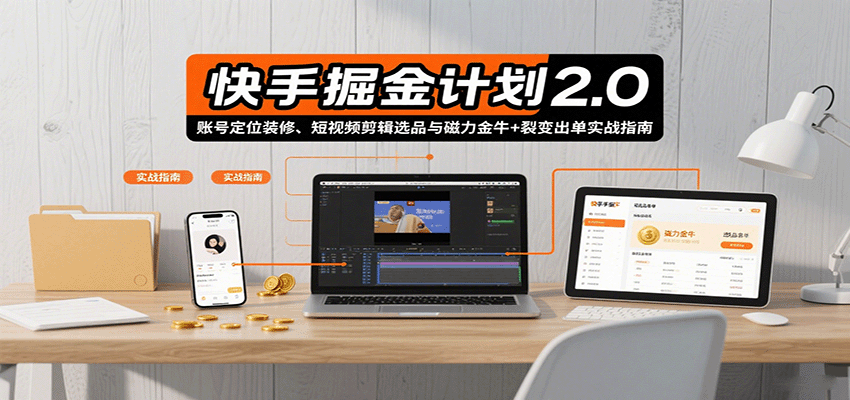 快手掘金计划2.0，账号定位装修、短视频剪辑选品与磁力金牛+裂变出单实战指南 – 战狼项目网_分享创业资讯_最新网络项目资源-生财有道