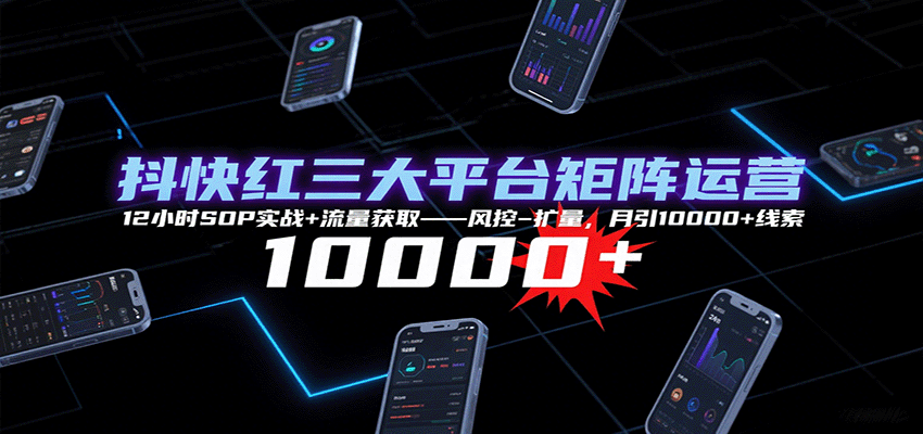 抖快红三大平台矩阵运营，12小时SOP实战+流量获取-风控-扩量，月引10000+线索 – 战狼项目网_分享创业资讯_最新网络项目资源-生财有道