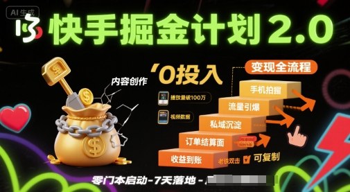 快手掘金计划2.0，快手电商变现全流程，简单可复制，0投入 – 战狼项目网_分享创业资讯_最新网络项目资源-生财有道