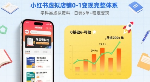 小红书虚拟店铺0-1变现完整体系：卖学科类虚拟资料，一天6张+，很稳定【已完结】 – 战狼项目网_分享创业资讯_最新网络项目资源-生财有道