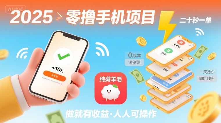 2025年零撸手机项目，二十秒一单，纯薅羊毛 一天2张+做就有 – 战狼项目网_分享创业资讯_最新网络项目资源-生财有道