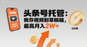 【头条号托管 】我存视频到草稿箱，你每天5分钟发布，最高月入2W+【揭秘】 – 战狼项目网_分享创业资讯_最新网络项目资源-生财有道