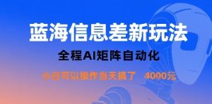 蓝海信息差新玩法，全程AI矩阵自动化小白可以操作当天搞了1k+ – 战狼项目网_分享创业资讯_最新网络项目资源-生财有道