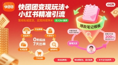 快团团变现玩法+小红书精准引流技巧，助你真正落地私域卖货，实现持续挣米 – 战狼项目网_分享创业资讯_最新网络项目资源-生财有道