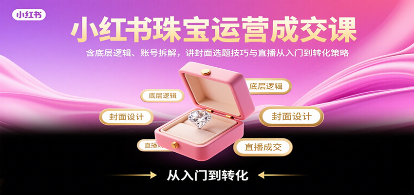 小红书珠宝运营成交课：含底层逻辑、账号拆解，讲封面选题技巧与直播从入门到转化策略 – 战狼项目网_分享创业资讯_最新网络项目资源-生财有道