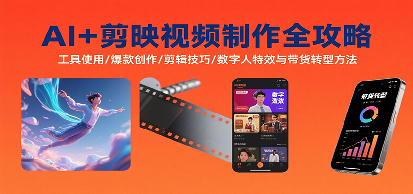 AI+剪映视频制作全攻略：工具使用/爆款创作/剪辑技巧/数字人特效与带货转型方法 – 战狼项目网_分享创业资讯_最新网络项目资源-生财有道