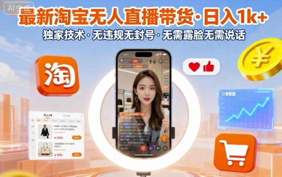 最新淘宝无人直播带货，日入1k+，独家技术，无违规无封号，无需露脸无需说话【揭秘】 – 战狼项目网_分享创业资讯_最新网络项目资源-生财有道