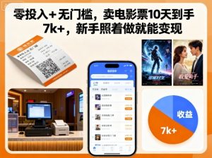 零投入+无门槛，卖电影票10天到手7k+，新手照着做就能变现【揭秘】 – 战狼项目网_分享创业资讯_最新网络项目资源-生财有道