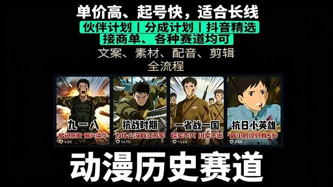 历史动漫赛道撸分成：起号、文案、素材、配音、剪辑，单视频收益破万 – 战狼项目网_分享创业资讯_最新网络项目资源-生财有道