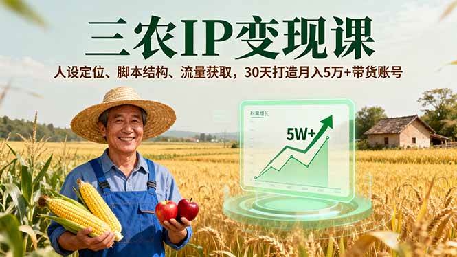 三农IP变现课，人设定位、脚本结构、流量获取，30天打造月入5万+带货账号 – 战狼项目网_分享创业资讯_最新网络项目资源-生财有道
