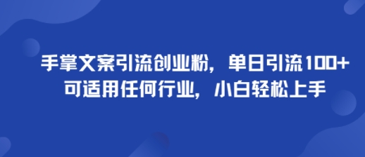 手掌文案引流创业粉，单日引流100+，可适用任何行业，小白轻松上手 – 战狼项目网_分享创业资讯_最新网络项目资源-生财有道