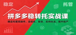 拼多多稳转托实战课：稳定托管双操作，含优化、裂变、反向玩法，提升投产 – 战狼项目网_分享创业资讯_最新网络项目资源-生财有道