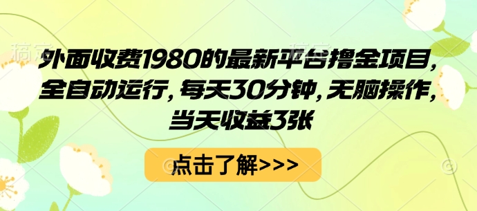 外面收费1980的最新平台撸金项目，全自动运行，每天30分钟，无脑操作，当天收益3张【揭秘】 – 战狼项目网_分享创业资讯_最新网络项目资源-生财有道