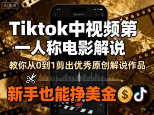Tiktok中视频第一人称电影解说，教你从0到1剪出一个优秀的原创解说作品，新手也能挣美金 – 战狼项目网_分享创业资讯_最新网络项目资源-生财有道