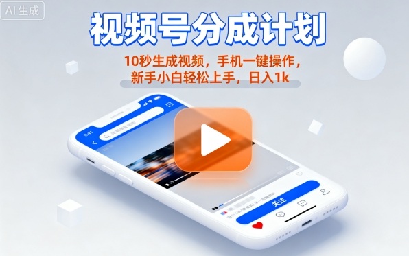 视频号分成计划懒人玩法，10秒生成视频，手机一键操作，新手小白轻松上手，日入1K【揭秘】 – 战狼项目网_分享创业资讯_最新网络项目资源-生财有道