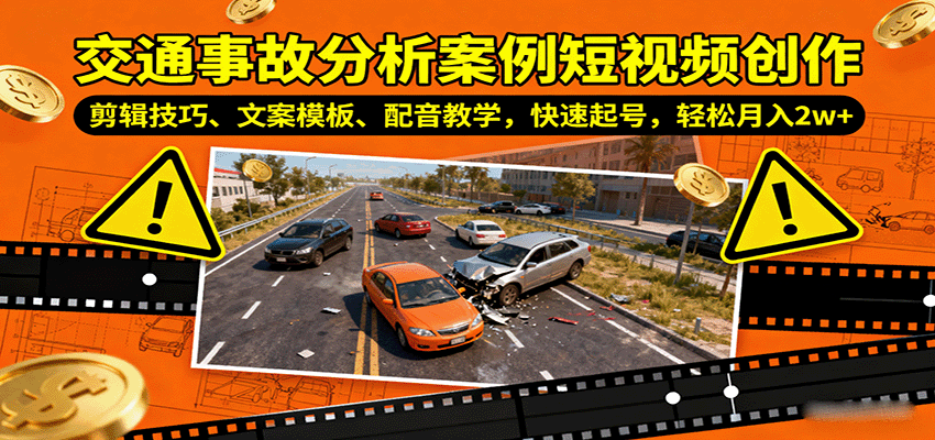 交通事故分析案例短视频创作，剪辑技巧、文案模板、配音教学，快速起号，轻松月入2w+ – 战狼项目网_分享创业资讯_最新网络项目资源-生财有道
