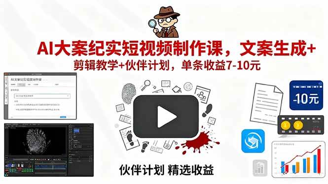 AI大案纪实短视频制作课，文案生成+剪辑教学+伙伴计划，单条收益7-10元 – 战狼项目网_分享创业资讯_最新网络项目资源-生财有道