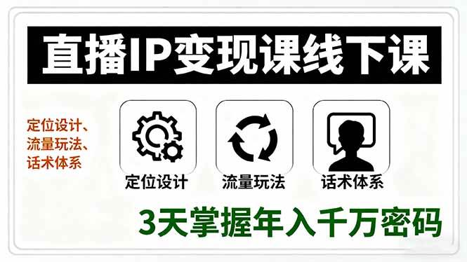 直播IP变现课线下课，定位设计、流量玩法、话术体系，3天掌握年入千万密码 – 战狼项目网_分享创业资讯_最新网络项目资源-生财有道