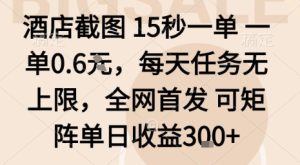 酒店截图15秒一单，一单0.6米，每天任务无上限，全网首发可矩阵单日收益3张【揭秘】 – 战狼项目网_分享创业资讯_最新网络项目资源-生财有道