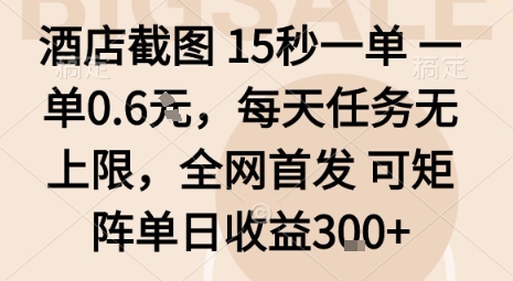 酒店截图15秒一单，一单0.6米，每天任务无上限，全网首发可矩阵单日收益3张【揭秘】 – 战狼项目网_分享创业资讯_最新网络项目资源-生财有道