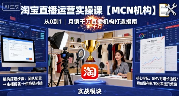 淘宝直播运营实操课【MCN机构】，从0到1做一家月销千W的直播机构 – 战狼项目网_分享创业资讯_最新网络项目资源-生财有道