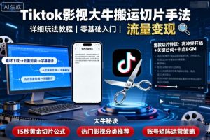 Tiktok影视大牛搬运切片手法，详细玩法教程 – 战狼项目网_分享创业资讯_最新网络项目资源-生财有道