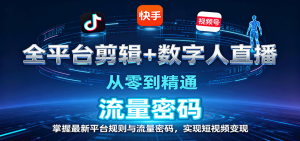 全平台剪辑+数字人直播，从零到精通，掌握最新平台规则与流量密码，实现短视频变现 – 战狼项目网_分享创业资讯_最新网络项目资源-生财有道
