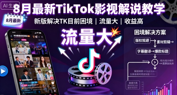 8月最新TikTok影视解说教学，新版解决TK目前困境，流量大，收益高 – 战狼项目网_分享创业资讯_最新网络项目资源-生财有道