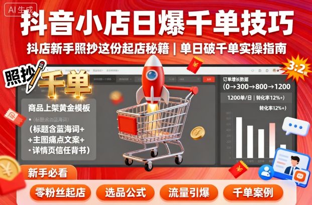 抖音小店日爆千单技巧，抖店新手照抄这份起店秘籍，单日破千单 – 战狼项目网_分享创业资讯_最新网络项目资源-生财有道