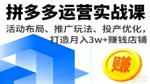 拼多多运营实战课，活动布局、推广玩法、投产优化，打造月入3w+赚钱店铺 – 战狼项目网_分享创业资讯_最新网络项目资源-生财有道