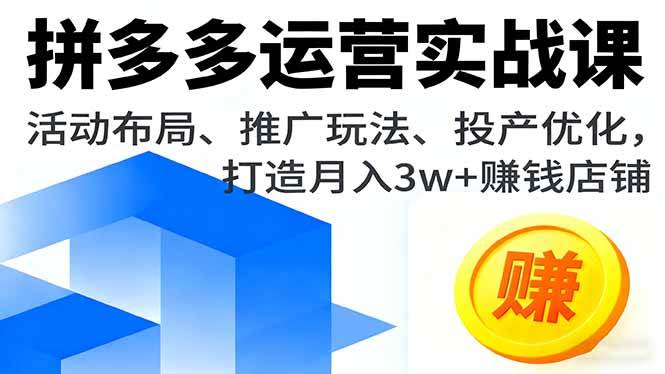 拼多多运营实战课，活动布局、推广玩法、投产优化，打造月入3w+赚钱店铺 – 战狼项目网_分享创业资讯_最新网络项目资源-生财有道