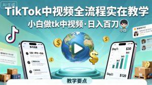 TikTok中视频全流程实操教学，小白做tk中视频，日入百刀 – 战狼项目网_分享创业资讯_最新网络项目资源-生财有道