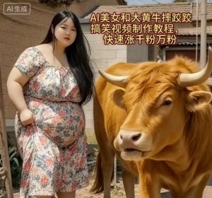 AI美女和大黄牛摔跤搞笑荒诞视频制作教程，快速涨千粉万粉 – 战狼项目网_分享创业资讯_最新网络项目资源-生财有道