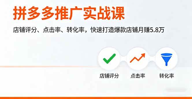 拼多多推广实战课，店铺评分、点击率、转化率，快速打造爆款店铺月赚5.8万 – 战狼项目网_分享创业资讯_最新网络项目资源-生财有道