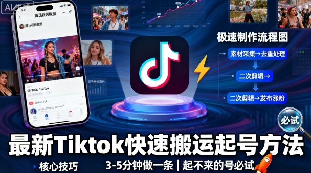最新Tiktok快速搬运快速起号方法，3-5分钟做一条，起不来的号可以试试 – 战狼项目网_分享创业资讯_最新网络项目资源-生财有道