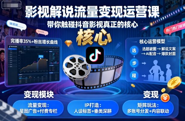 影视解说流量变现运营课，带你触碰抖音影视真正的核心 – 战狼项目网_分享创业资讯_最新网络项目资源-生财有道