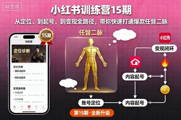 小红书训练营15期，从定位、到起号、到变现全路径，带你快速打通爆款任督二脉 – 战狼项目网_分享创业资讯_最新网络项目资源-生财有道