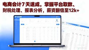 电商会计7天速成,掌握平台取数、财税处理、报表分析,薪资翻倍至12k+ – 战狼项目网_分享创业资讯_最新网络项目资源-生财有道