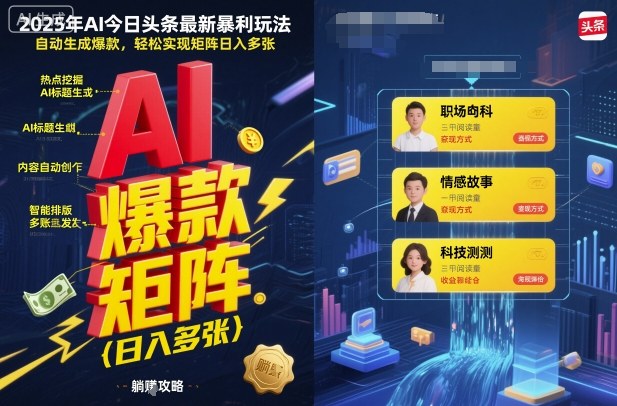 2025年AI今日头条最新暴利玩法，自动生成爆款，轻松实现矩阵日入多张 – 战狼项目网_分享创业资讯_最新网络项目资源-生财有道