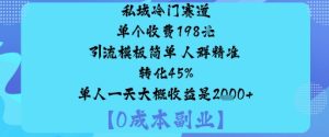 私域冷门赛道:单个收费198米引流模板简单人群精准转化45%单人一天大概收益是1k+ – 战狼项目网_分享创业资讯_最新网络项目资源-生财有道