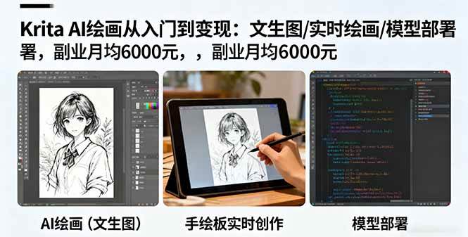 Krita AI绘画从入门到变现：文生图/实时绘画/模型部署，副业月均6000元 – 战狼项目网_分享创业资讯_最新网络项目资源-生财有道