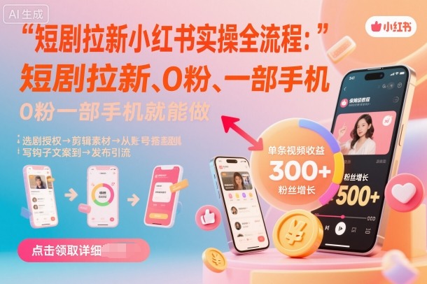 短剧拉新小红书实操全流程，0粉一部手机就可以做，详细教程 – 战狼项目网_分享创业资讯_最新网络项目资源-生财有道