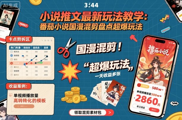 小说推文最新玩法教学，番茄小说国漫混剪盘点超爆玩法，全程干货，一天收益多张 – 战狼项目网_分享创业资讯_最新网络项目资源-生财有道