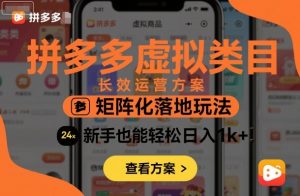 拼多多虚拟类目长效运营方案：矩阵化落地玩法，新手也能轻松日入1k+ – 战狼项目网_分享创业资讯_最新网络项目资源-生财有道