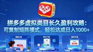 拼多多虚拟类目长久盈利攻略：可复制矩阵模式，轻松达成日入 1000+ – 战狼项目网_分享创业资讯_最新网络项目资源-生财有道