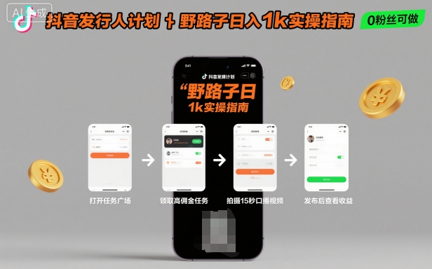 抖音发行人计划全新野路子玩法，随时随地，只要有手机，就能操作，日入1k+【揭秘】 – 战狼项目网_分享创业资讯_最新网络项目资源-生财有道