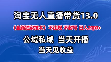 淘宝无人直播13.0，公域私域技术，不封号，不违规布局下半年旺季赛道，日入1K+（独家技术）【揭秘】 – 战狼项目网_分享创业资讯_最新网络项目资源-生财有道