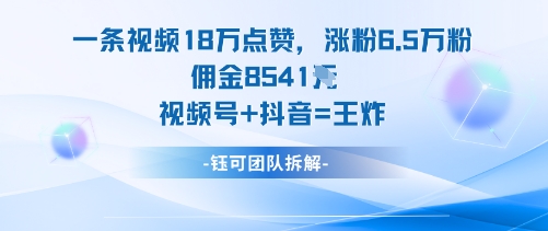 一条视频18W点赞，涨粉6.5W粉佣金8541米，视频号+抖音=王炸 – 战狼项目网_分享创业资讯_最新网络项目资源-生财有道